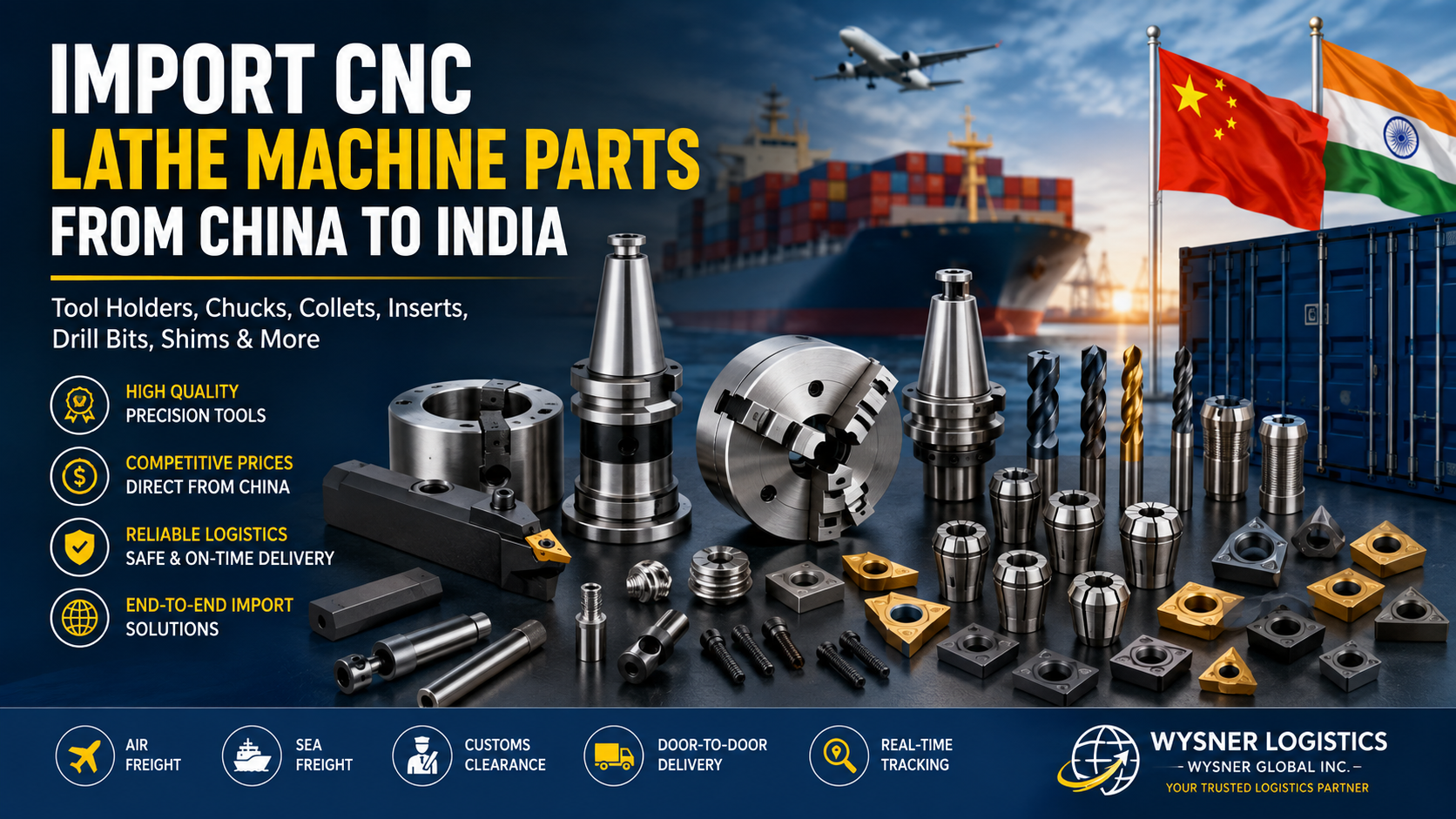 Import CNC Lathe Machine Parts from China to India | Complete Guide to Tool Holders, Chucks, Collets, Inserts & Shipping 1 Import CNC Lathe Machine Parts from China to IndiaImport CNC Tool Holders from China, China CNC Tooling Supplier, CNC Inserts Supplier China, CNC Collets China, CNC Chucks China, CNC Machine Parts Import India, CNC Tool Holder Supplier India, China CNC Spare Parts, CNC Cutting Tools China, CNC Tooling Import India